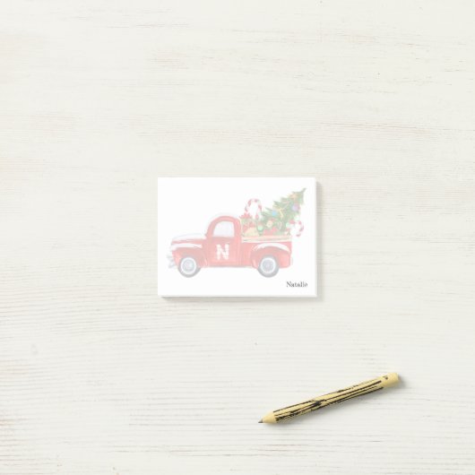 Douanenaam Monogram Rode  Vrachtwagen Kerstmis Post-it® Notes (Op bureau)