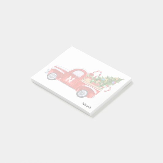 Douanenaam Monogram Rode  Vrachtwagen Kerstmis Post-it® Notes (Schuin)