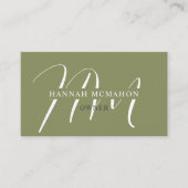 Douanenaam Mos Sage Olijfgroen Wit Monogram Visitekaartje (Voorkant)