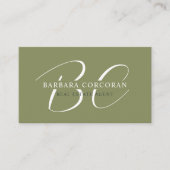 Douanenaam Mos Sage Olijfgroen Wit Monogram Visitekaartje (Voorkant)