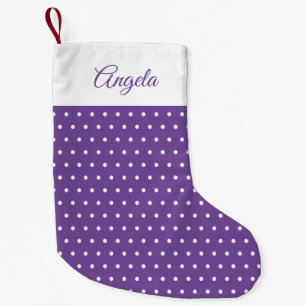 Douanenaam Paarse en Witte Polka-Punt Kleine Kerstsok