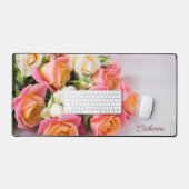 Douanenaam Roze & Witte Rozen Bureaumat (Keyboard & Muis)