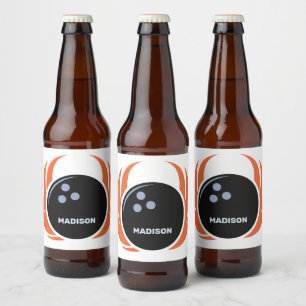 Douanenaam & Tekst Bowling Bal met Vlammen Bier Etiket