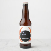 Douanenaam & Tekst Bowling Bal met Vlammen Bier Etiket (Voorkant)