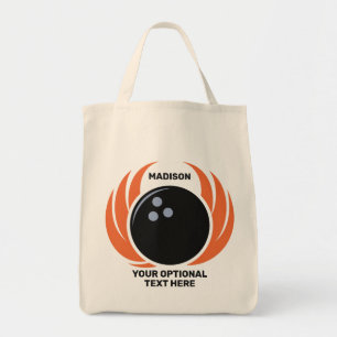 Douanenaam & Tekst Bowling Bal met Vlammen Tote Bag