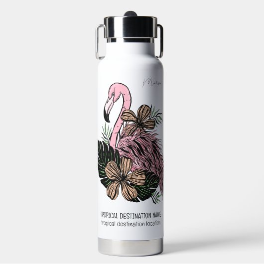 Douanenaam, Tekst & Kleur Roze Flamingo Waterfles (Voorkant)