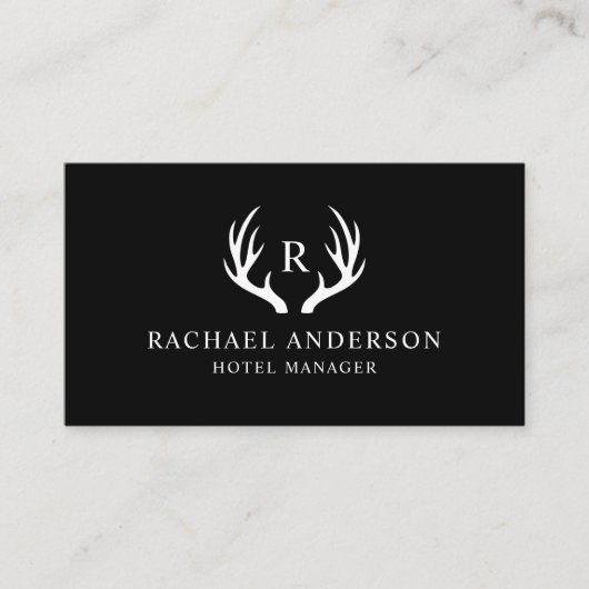 Douanenaam Zwart-wit Hertengewei Monogram Visitekaartje (Voorkant)