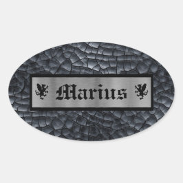Douanenaam Zwart & Zilveren Drakenschaal/Huiddruk Ovale Sticker