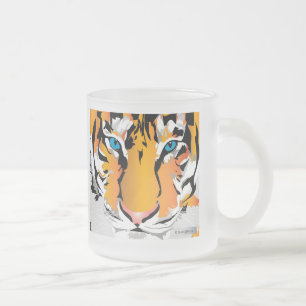 DOUANEVOORT MOK-TIGER-ORANJE GEPROST GLASKOFFIE MATGLAS KOFFIEMOK