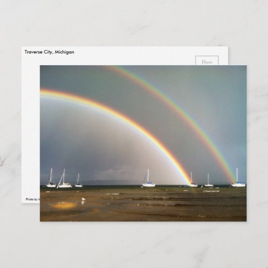 Double arc en ciel sur Traverse City Carte postale (Devant / Derrière)