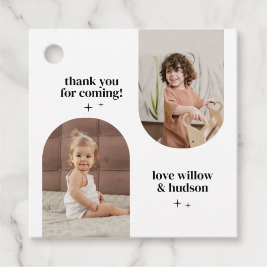 Double Arch Photo Joint Verjaardag Papier Bedankjes Labels (Voorkant)