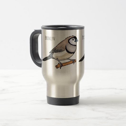 Double-barred finch bird cartoon illustration  reisbeker (Voorkant links)