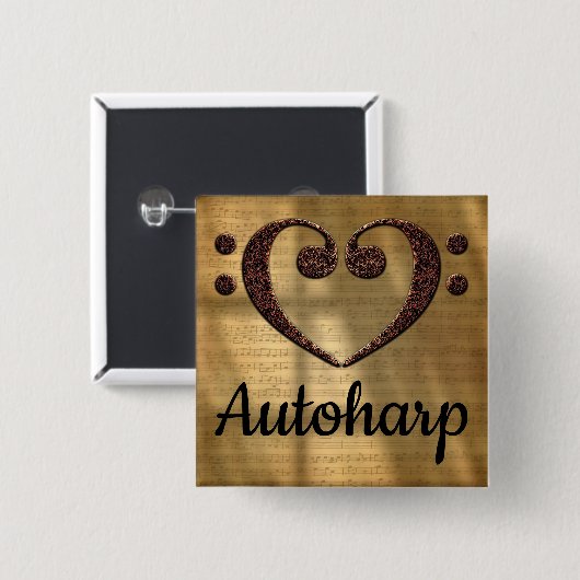Double Bass Clef Heart Autoharp Vierkante Button 5,1 Cm (Voorkant /achterkant)