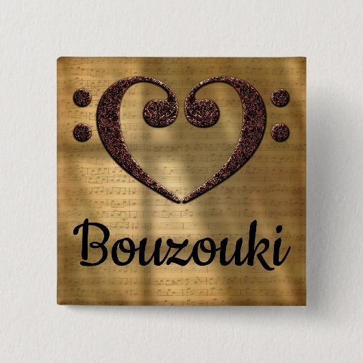Double Bass Clef Heart Bouzouki Vierkante Button 5,1 Cm (Voorkant)