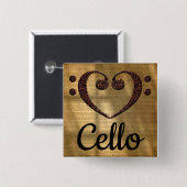 Double Bass Clef Heart Cello Vierkante Button 5,1 Cm (Voorkant /achterkant)