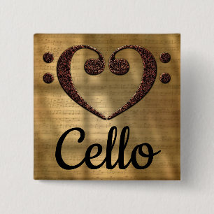 Double Bass Clef Heart Cello Vierkante Button 5,1 Cm