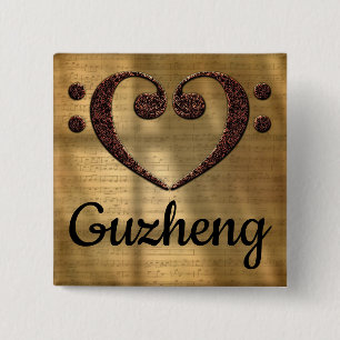 Double Bass Clef Heart Guzheng Vierkante Button 5,1 Cm