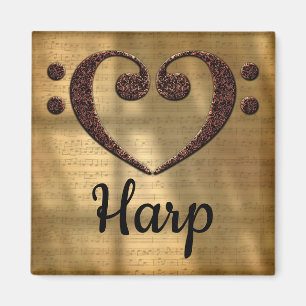 Double Bass Clef Heart Harp Magneet