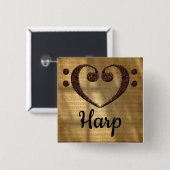 Double Bass Clef Heart Harp Vierkante Button 5,1 Cm (Voorkant /achterkant)