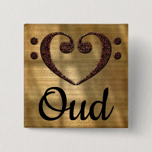 Double Bass Clef Heart Oud Vierkante Button 5,1 Cm