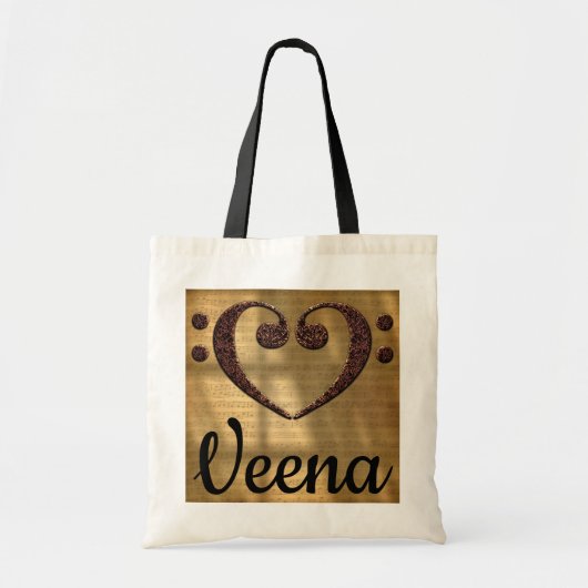 Double Bass Clef Heart Veena Tote Bag (Voorkant)