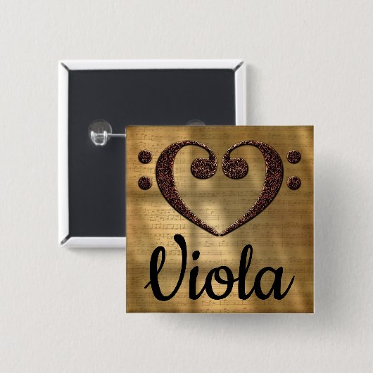 Double Bass Clef Heart Viola Vierkante Button 5,1 Cm (Voorkant /achterkant)
