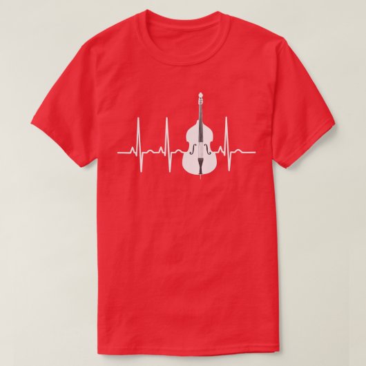 Double Bass Heartbeat Funny Jazz Instruments Music T-shirt (Design voorkant)