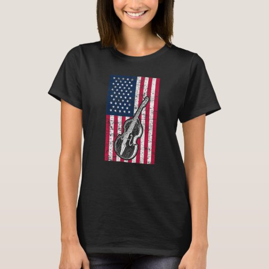 Double Bass US Flag Patriotic Double Bass Player P T-shirt (Voorkant)