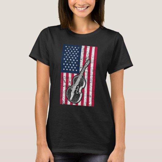 Double Bass US Flag Patriotic Double Bass Player T-shirt (Voorkant)