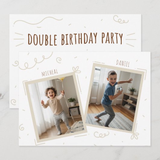 Double Birthday Boys Kids Fun Photo Birthday Party Kaart (Voorkant / Achterkant)