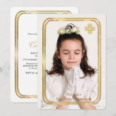 Double cadre or mince photo Invitations religieux (Devant / Derrière)