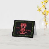 Double carte d'anniversaire rouge de dragon (Fleur jaune)