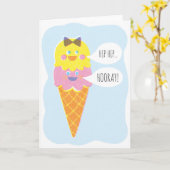 Double carte de voeux de crème glacée de fille de (Fleur jaune)