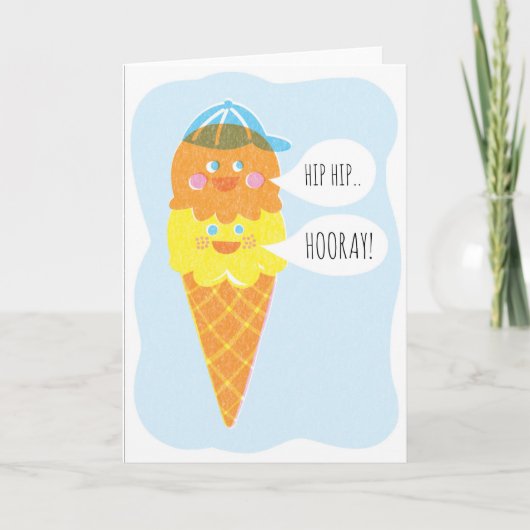 Double carte de voeux de crème glacée de garçon de (Devant)