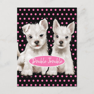 Double carte postale de chiots de jumeau de