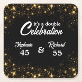 Double Celebration Joint Verjaardag Goud Zwart Vierkante Kartonnen Onderzetter (Voorkant)