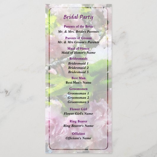 Double Cherry Blossom Wedding Programme Programma (Achterkant)