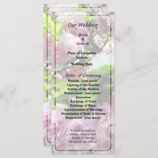 Double Cherry Blossom Wedding Programme Programma (Voorkant / Achterkant)