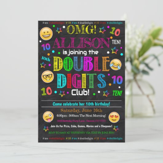 Double Chiffres Club Fête Anniversaire Invitation (Debout devant)