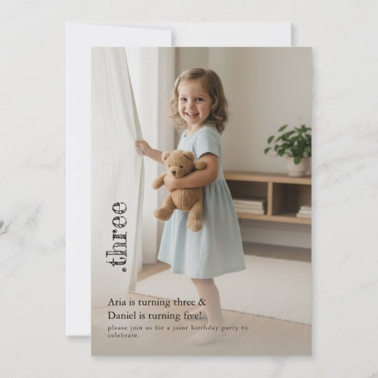 Double Child Kid Sibling Cute Photo Joint Party Kaart (Voorkant)