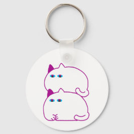Double Chonky White Cat Sleutelhanger
