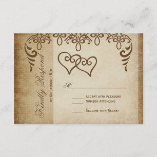 Double Coeurs Rustique Burlap Wedding Cartes RSVP