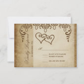 Double Coeurs Rustique Burlap Wedding Cartes RSVP (Devant)