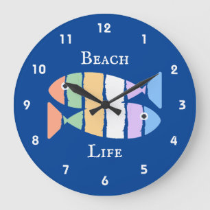 Double couleur Poisson Plage Design Horloge