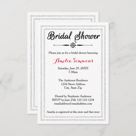 Double coupe d'argent blanc -3x5 Invitation de Fêt (Devant / Derrière)