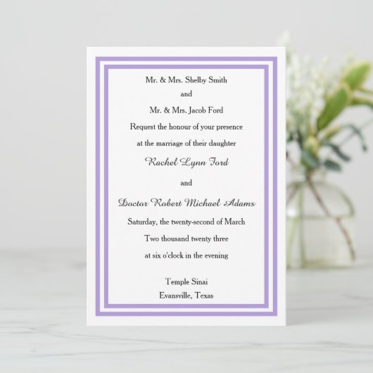 Double coupe Lavender -5x7 Faire-part de mariage (Debout devant)
