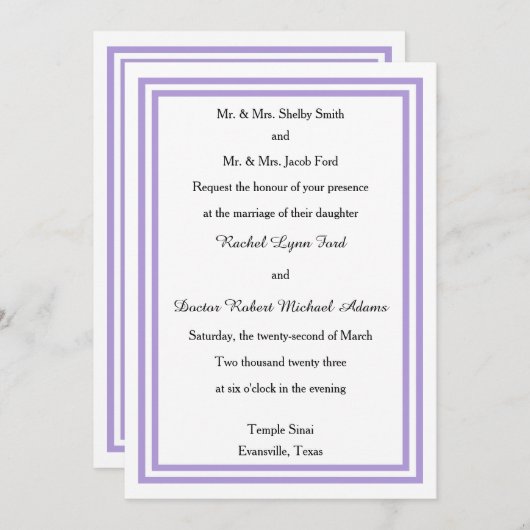 Double coupe Lavender -5x7 Faire-part de mariage (Devant / Derrière)