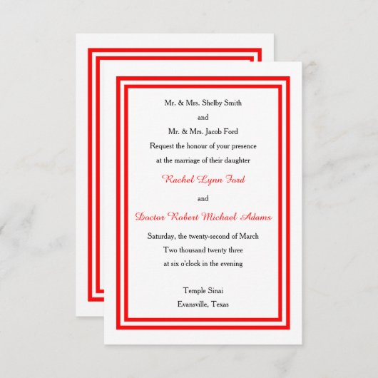 Double coupe rouge -3x5 Faire-part de mariage (Devant / Derrière)