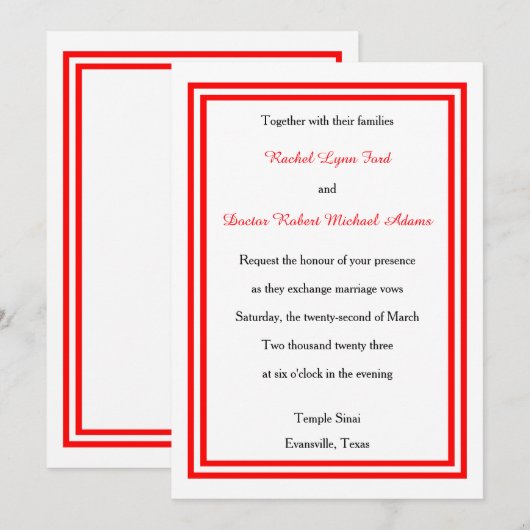 Double coupe rouge -5x7 Faire-part de mariage (Devant / Derrière)