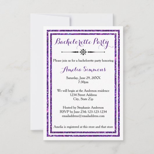 Double coupe violette - Invitation Bachelorette 3x (Devant)